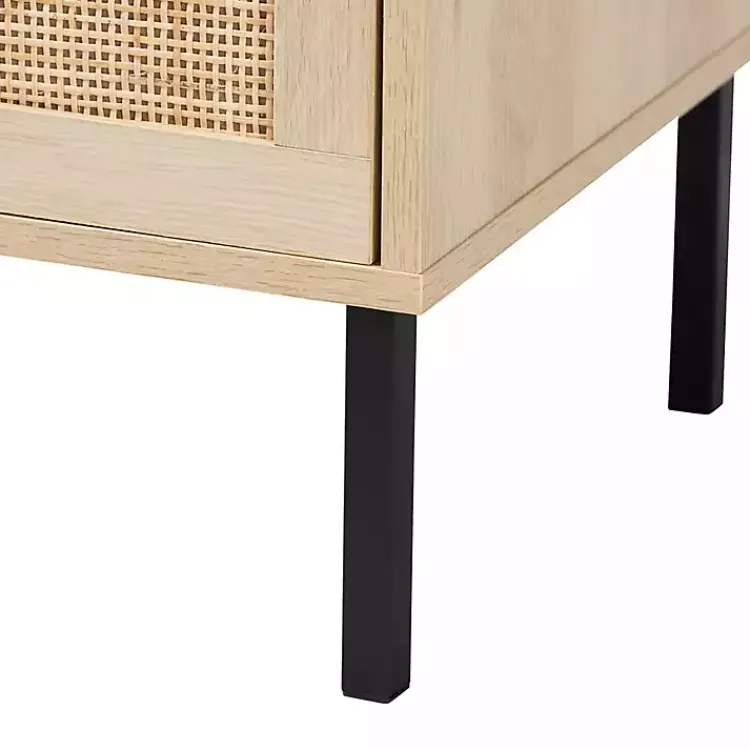 Nightstands-Kirklands Home Natural Wood and Metal Storage Shelf Nightsd Tan