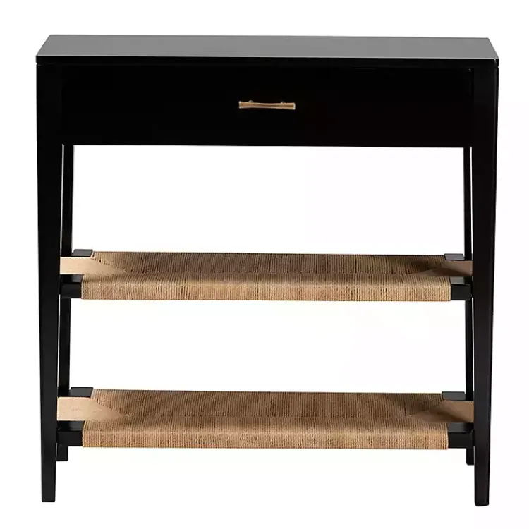 Console Tables-Kirklands Home Wood Woven Shelves Console Table Black