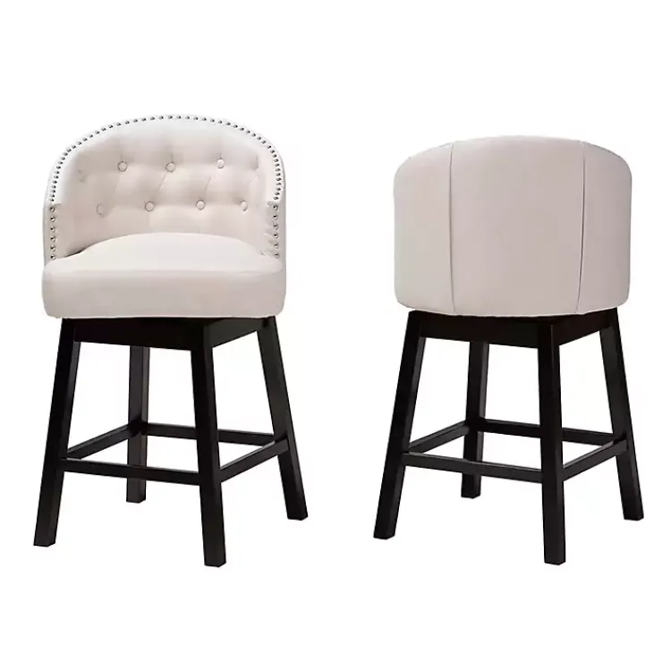 Bar Stools & Counter Height Stools-Kirklands Home Beige Tufted Seat Swivel Counter Stools, Set of 2 Tan