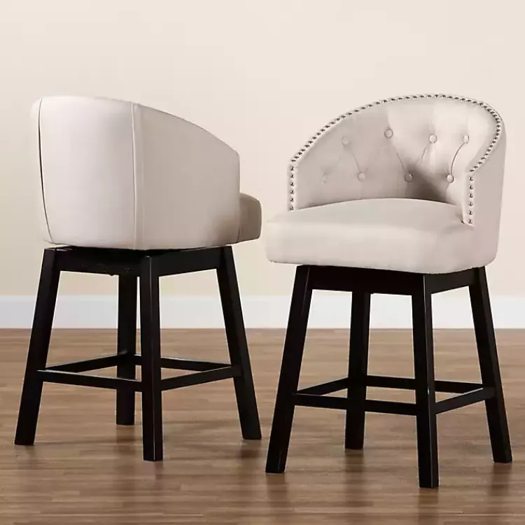 Bar Stools & Counter Height Stools-Kirklands Home Beige Tufted Seat Swivel Counter Stools, Set of 2 Tan