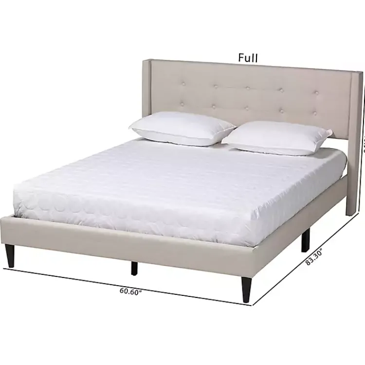 Beds & Headboards-Kirklands Home Beige Button Tufted Headboard Full Platform Bed Tan