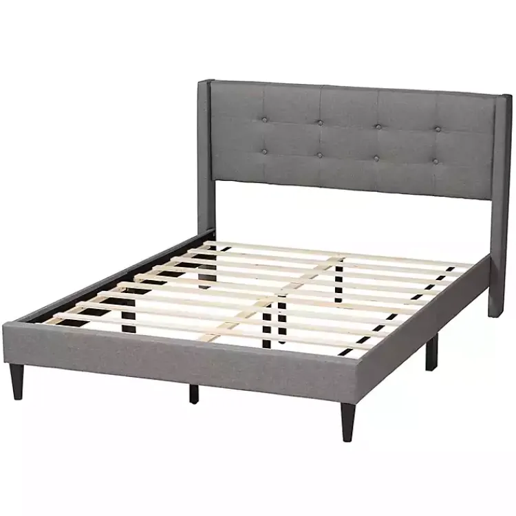 Beds & Headboards-Kirklands Home Button Tufted Headboard Full Platform Bed Gray