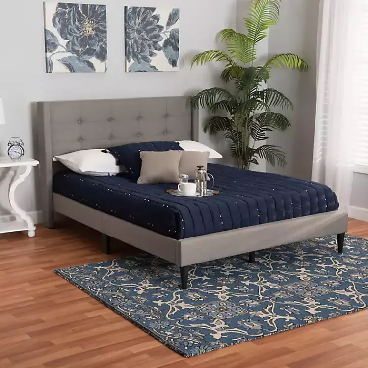 Beds & Headboards-Kirklands Home Button Tufted Headboard Full Platform Bed Gray