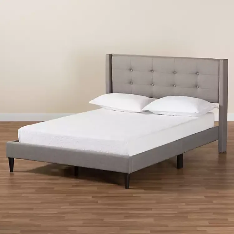 Beds & Headboards-Kirklands Home Button Tufted Headboard Full Platform Bed Gray