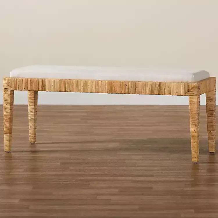 Benches & Ottomans-Kirklands Home and Natural Woven Rattan Bench Ivory