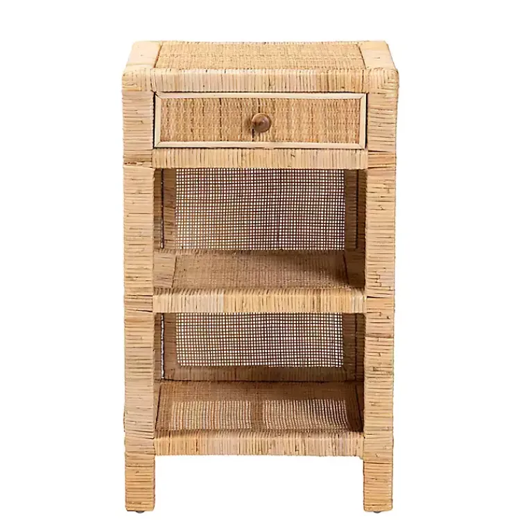 Nightstands-Kirklands Home Woven Rat and Mahogany Wood Nightsd Tan