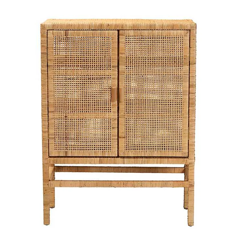 Cabinets & Sideboards-Kirklands Home Woven Rat and Wood Cabinet Tan