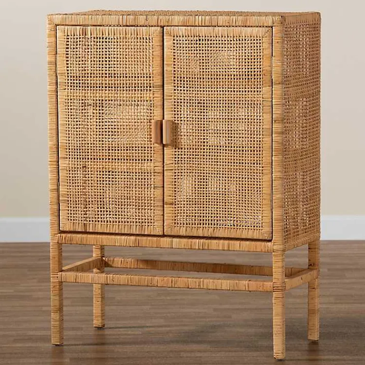 Cabinets & Sideboards-Kirklands Home Woven Rat and Wood Cabinet Tan
