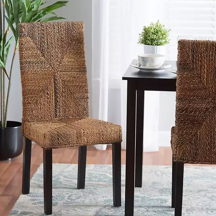 Dining Chairs-Kirklands Home Woven Banana Fiber and Mahogany Dining Chair Tan