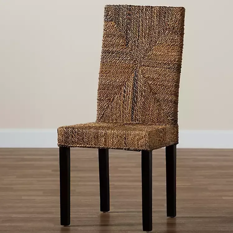 Dining Chairs-Kirklands Home Woven Banana Fiber and Mahogany Dining Chair Tan