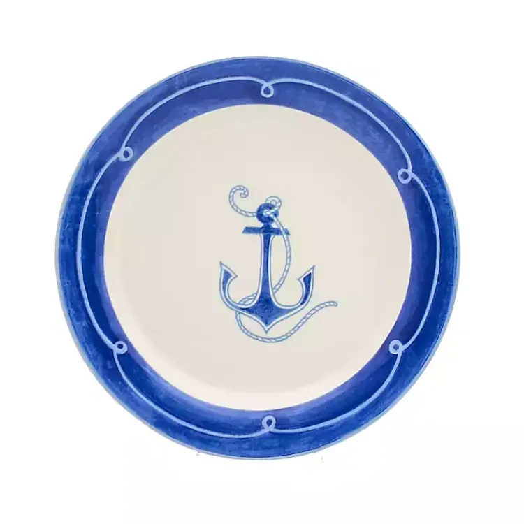 Dinnerware-Kirklands Home White and Blue Nautical Salad Plate Set, Set of 4