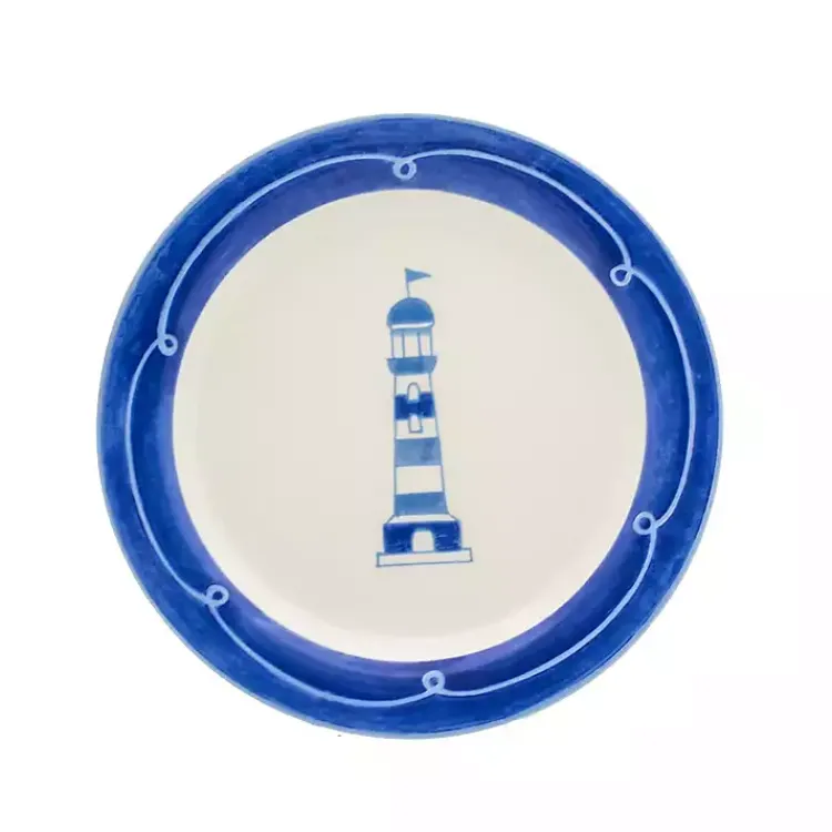 Dinnerware-Kirklands Home White and Blue Nautical Salad Plate Set, Set of 4