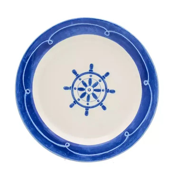 Dinnerware-Kirklands Home White and Blue Nautical Salad Plate Set, Set of 4