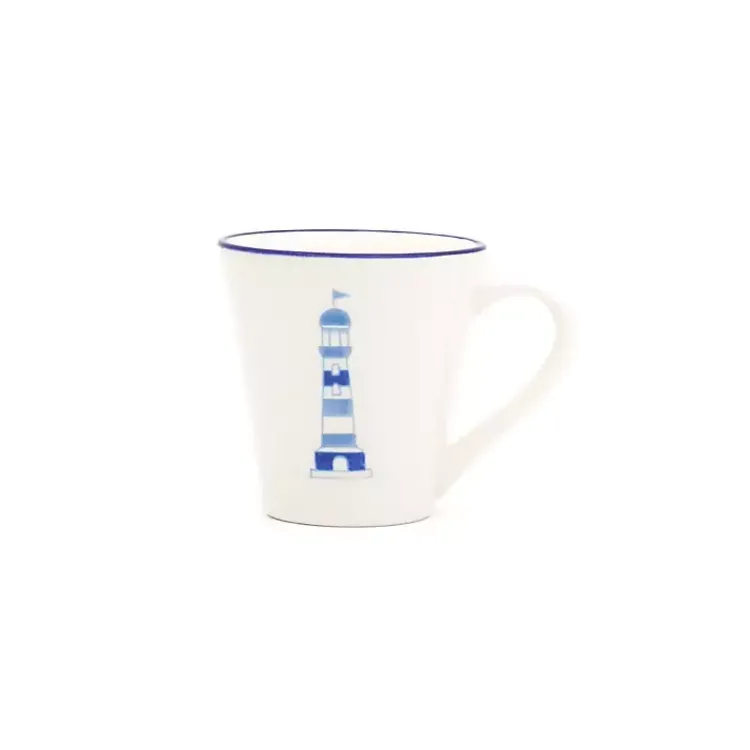 Glassware & Drinkware-Kirklands Home White and Blue Nautical Mugs, Set of 4