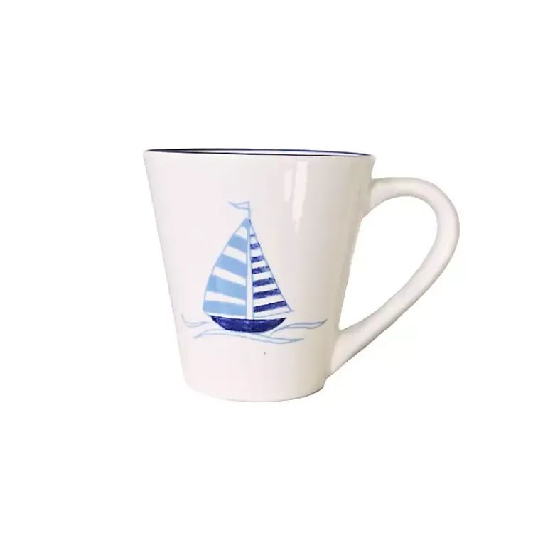 Glassware & Drinkware-Kirklands Home White and Blue Nautical Mugs, Set of 4