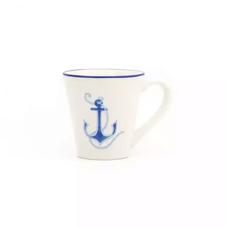 Glassware & Drinkware-Kirklands Home White and Blue Nautical Mugs, Set of 4