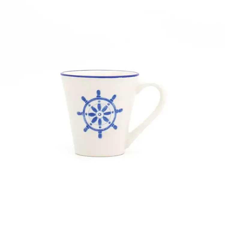 Glassware & Drinkware-Kirklands Home White and Blue Nautical Mugs, Set of 4
