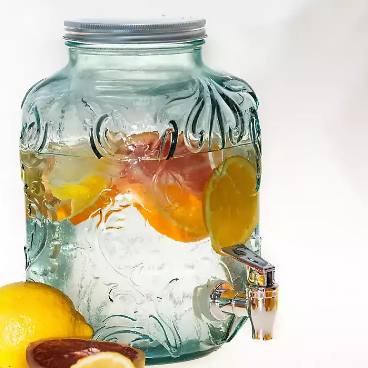 Serving & Entertaining-Kirklands Home Glass Embossed Mason Jar Beverage Dispenser Blue