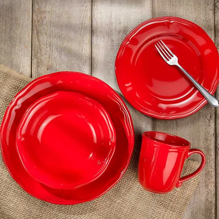 Dinnerware-Kirklands Home Ceramic Soft Scallop 16-pc. Dinnerware Set Red