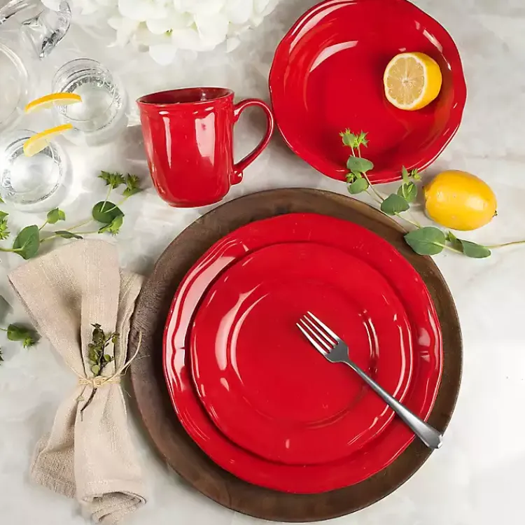 Dinnerware-Kirklands Home Ceramic Soft Scallop 16-pc. Dinnerware Set Red