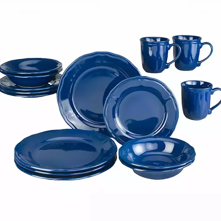 Dinnerware-Kirklands Home Ceramic Soft Scallop 16-pc. Dinnerware Set Blue