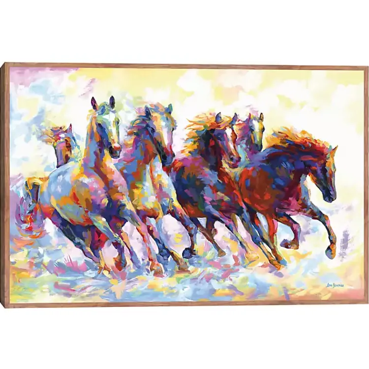 Canvas Art-Kirklands Home Wild Horses Running Framed Canvas Art Print Multi