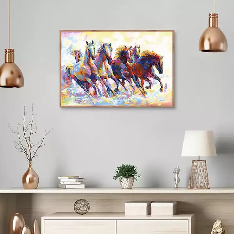 Canvas Art-Kirklands Home Wild Horses Running Framed Canvas Art Print Multi