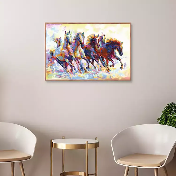 Canvas Art-Kirklands Home Wild Horses Running Framed Canvas Art Print Multi