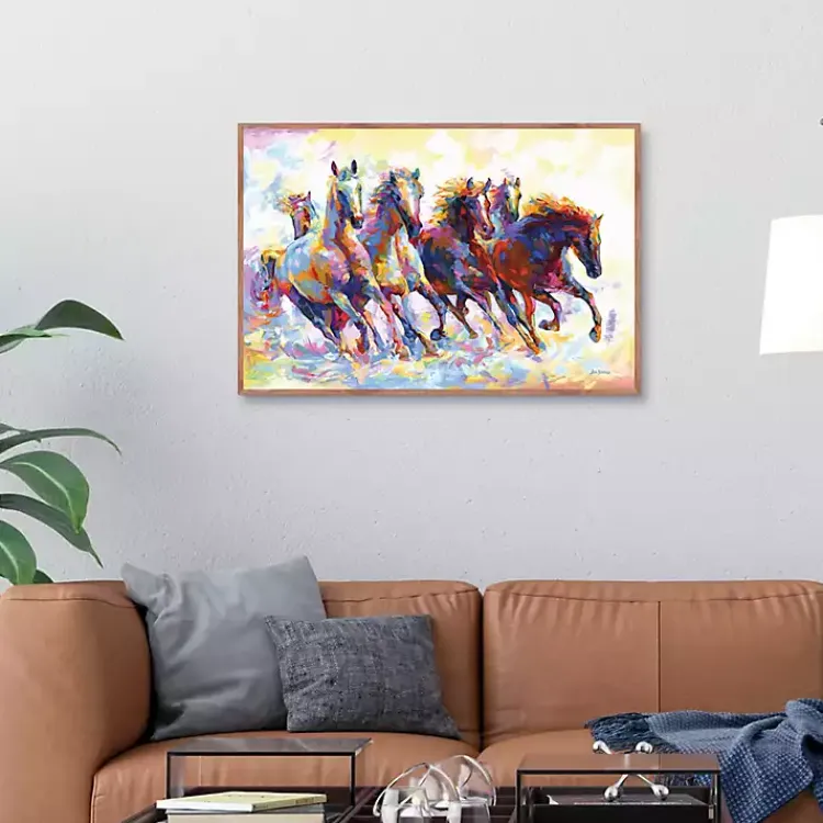 Canvas Art-Kirklands Home Wild Horses Running Framed Canvas Art Print Multi