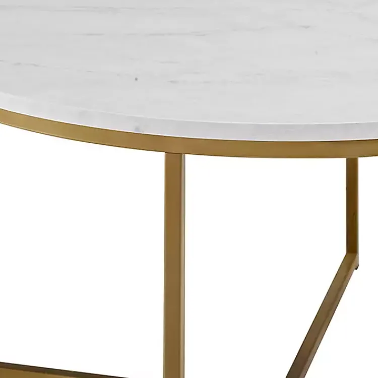 Coffee Tables-Kirklands Home Faux Marble & Gold X-Base Coffee Table White