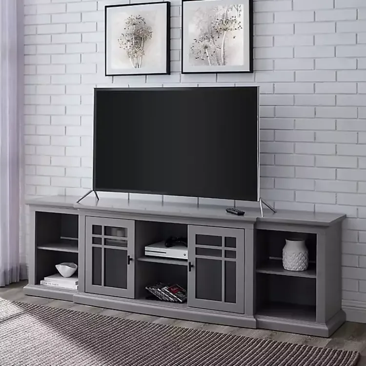 Tv Stands & Media Consoles-Kirklands Home Transitional Breakfront 2-Door Media Console Gray