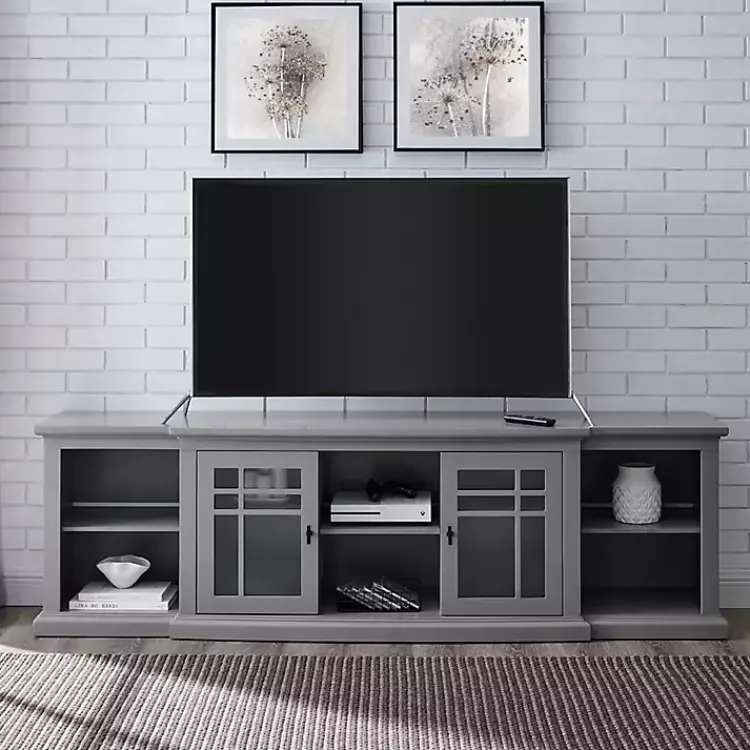 Tv Stands & Media Consoles-Kirklands Home Transitional Breakfront 2-Door Media Console Gray