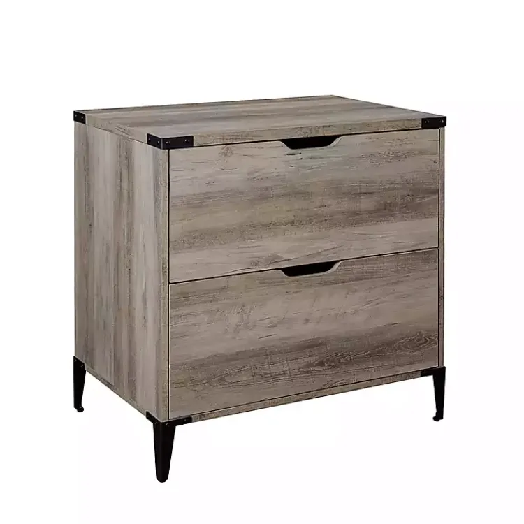 Office Furniture-Kirklands Home Wood and Iron Accent Filing Cabinet Gray
