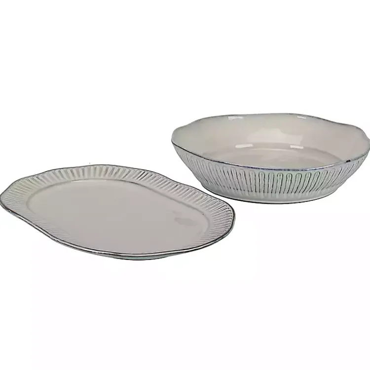 Serving & Entertaining-Kirklands Home Cream Scalloped Clay 2-pc. Serveware Set Ivory