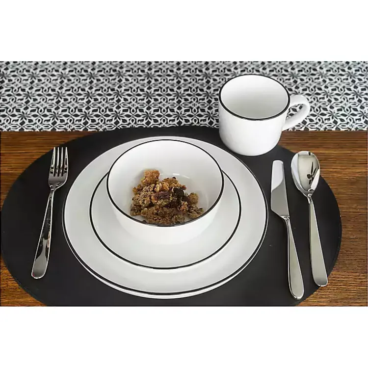Dinnerware-Kirklands Home with Black Rims 16-pc. Dinnerware Set White