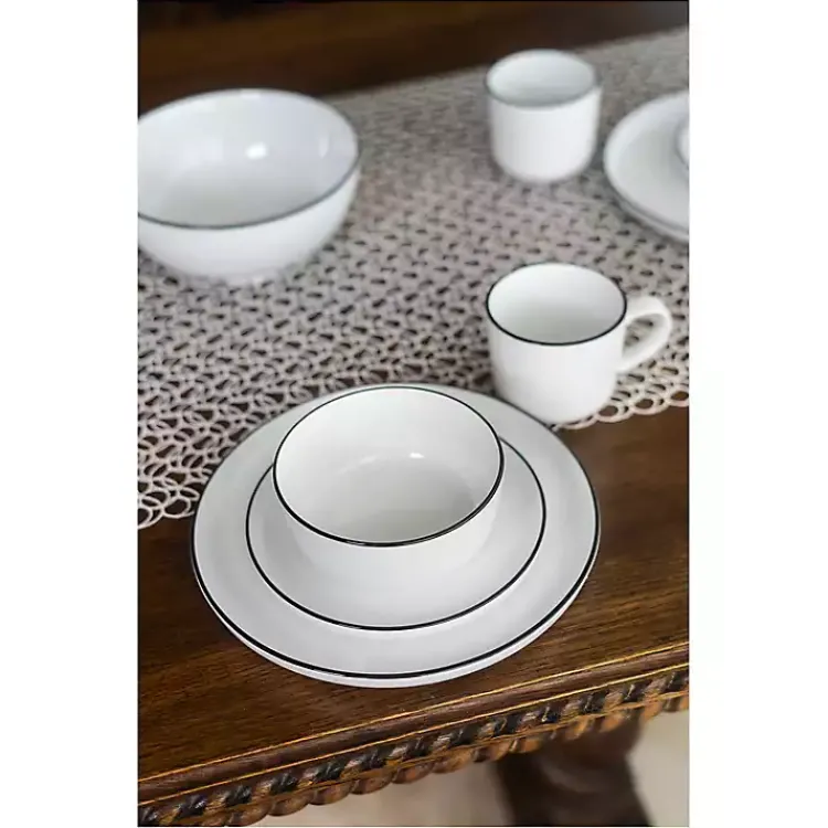 Dinnerware-Kirklands Home Porcelain Black Trim 16-pc. Dinnerware Set White