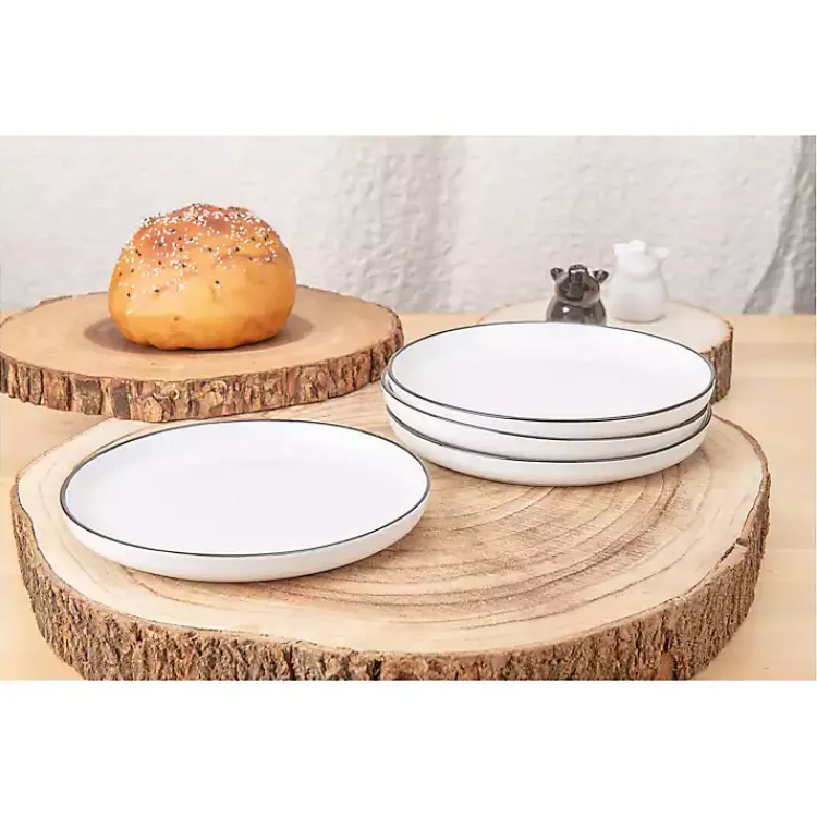 Dinnerware-Kirklands Home Porcelain Black Trim 16-pc. Dinnerware Set White