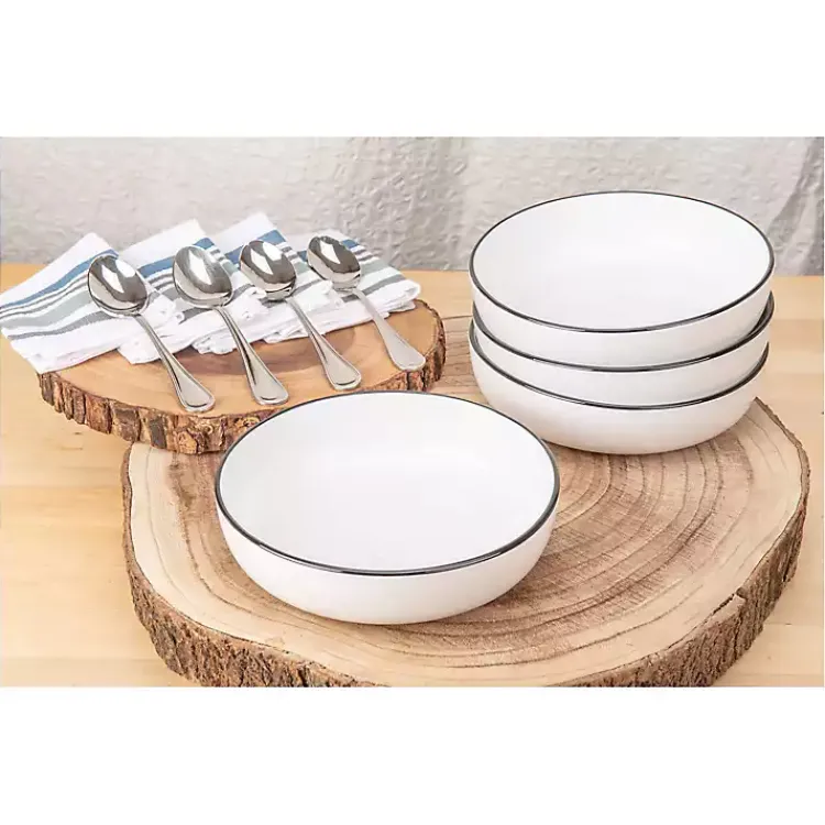 Dinnerware-Kirklands Home Porcelain Black Trim 16-pc. Dinnerware Set White