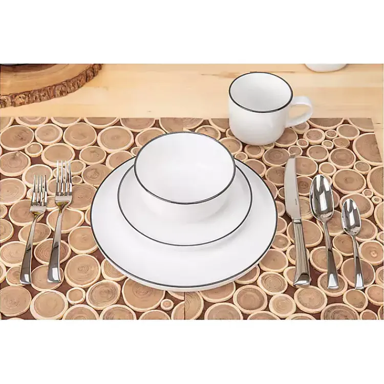 Dinnerware-Kirklands Home Porcelain Black Trim 16-pc. Dinnerware Set White