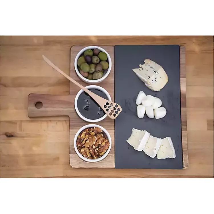 Serving & Entertaining-Kirklands Home 3-Bowl Slate and Wood Serving Board