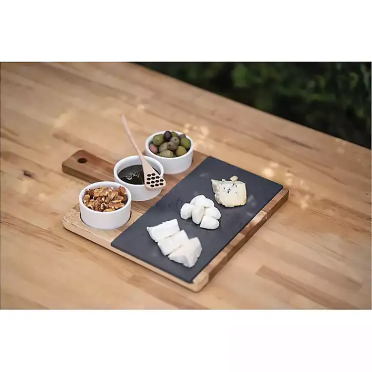 Serving & Entertaining-Kirklands Home 3-Bowl Slate and Wood Serving Board