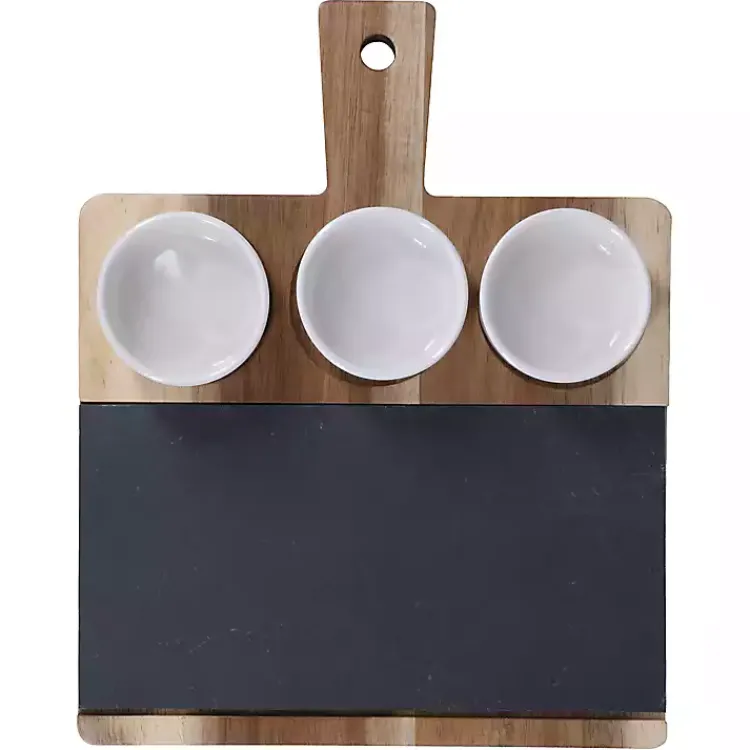 Serving & Entertaining-Kirklands Home 3-Bowl Slate and Wood Serving Board
