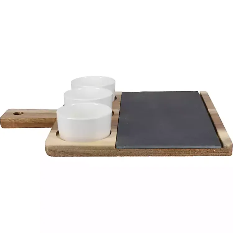 Serving & Entertaining-Kirklands Home 3-Bowl Slate and Wood Serving Board