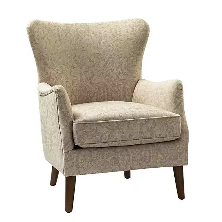 Accent Chairs-Kirklands Home Beige Floral Damask Wingback Accent Chair Tan