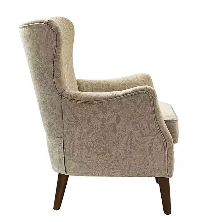 Accent Chairs-Kirklands Home Beige Floral Damask Wingback Accent Chair Tan