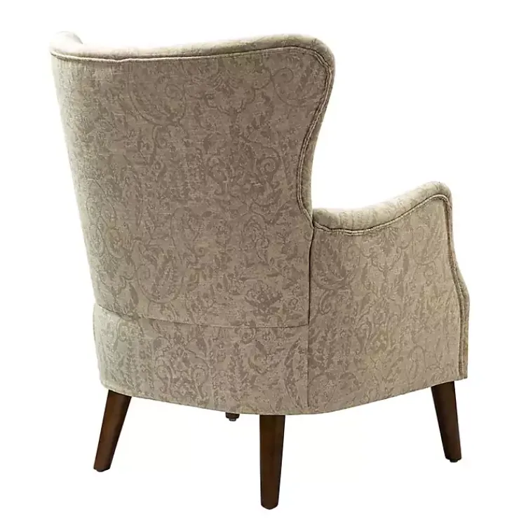 Accent Chairs-Kirklands Home Beige Floral Damask Wingback Accent Chair Tan