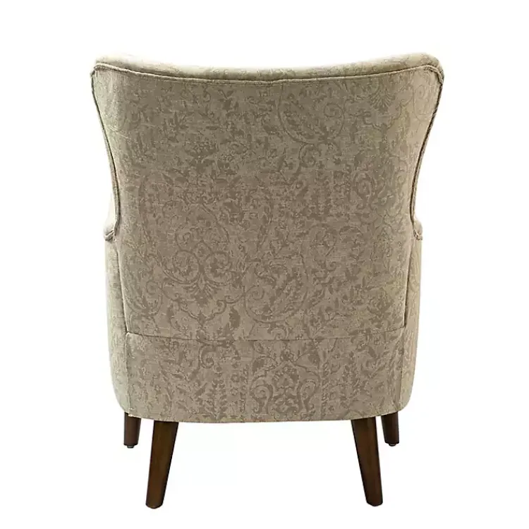 Accent Chairs-Kirklands Home Beige Floral Damask Wingback Accent Chair Tan