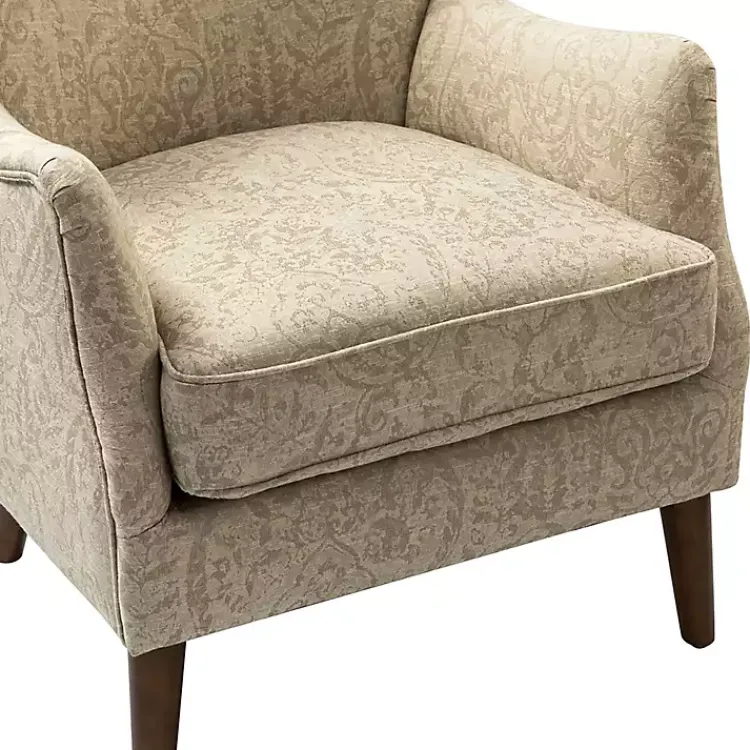 Accent Chairs-Kirklands Home Beige Floral Damask Wingback Accent Chair Tan