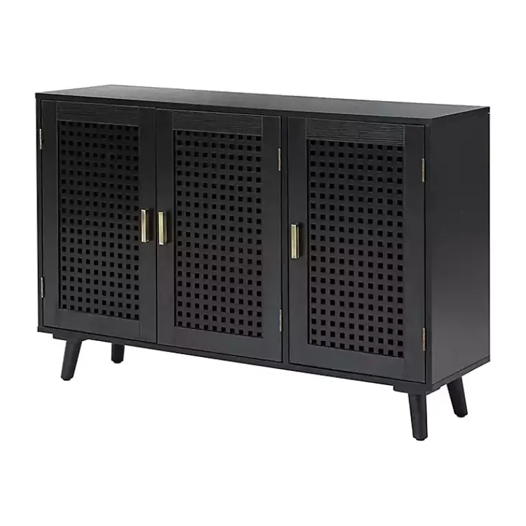 Cabinets & Sideboards-Kirklands Home Contemporary Lattice Doors Sideboard Black