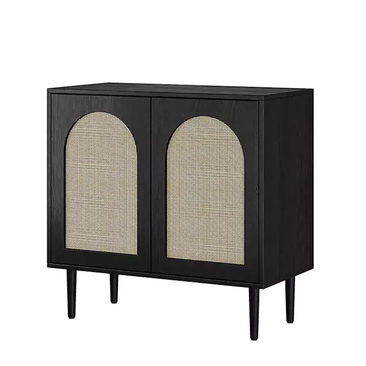 Cabinets & Sideboards-Kirklands Home Wood and Arched Rattan 2-Door Cabinet Black